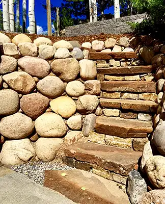 retaining wall and natural flagstone steps